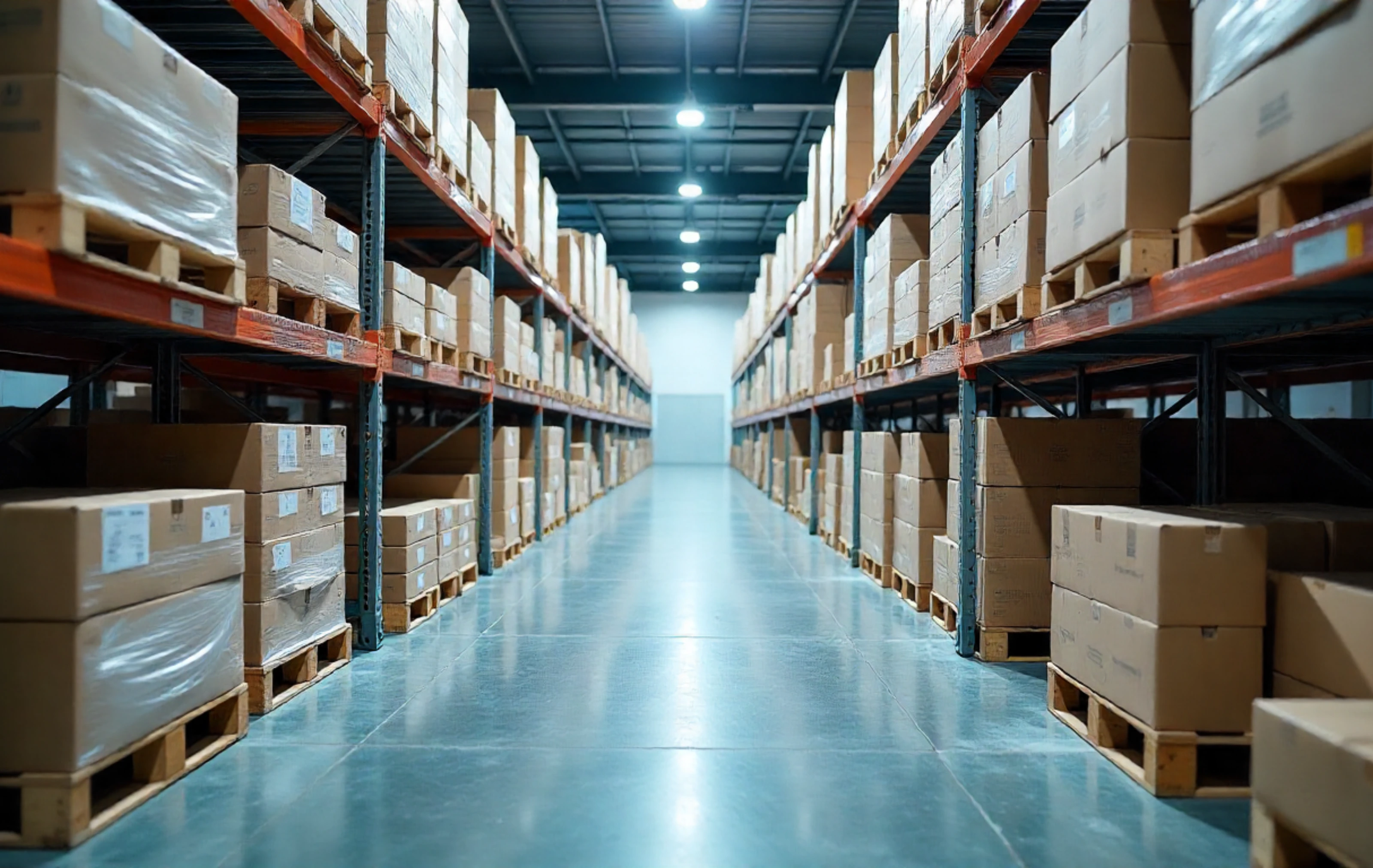 Interior of a large freezer or refrigerated warehouse for perishable goods