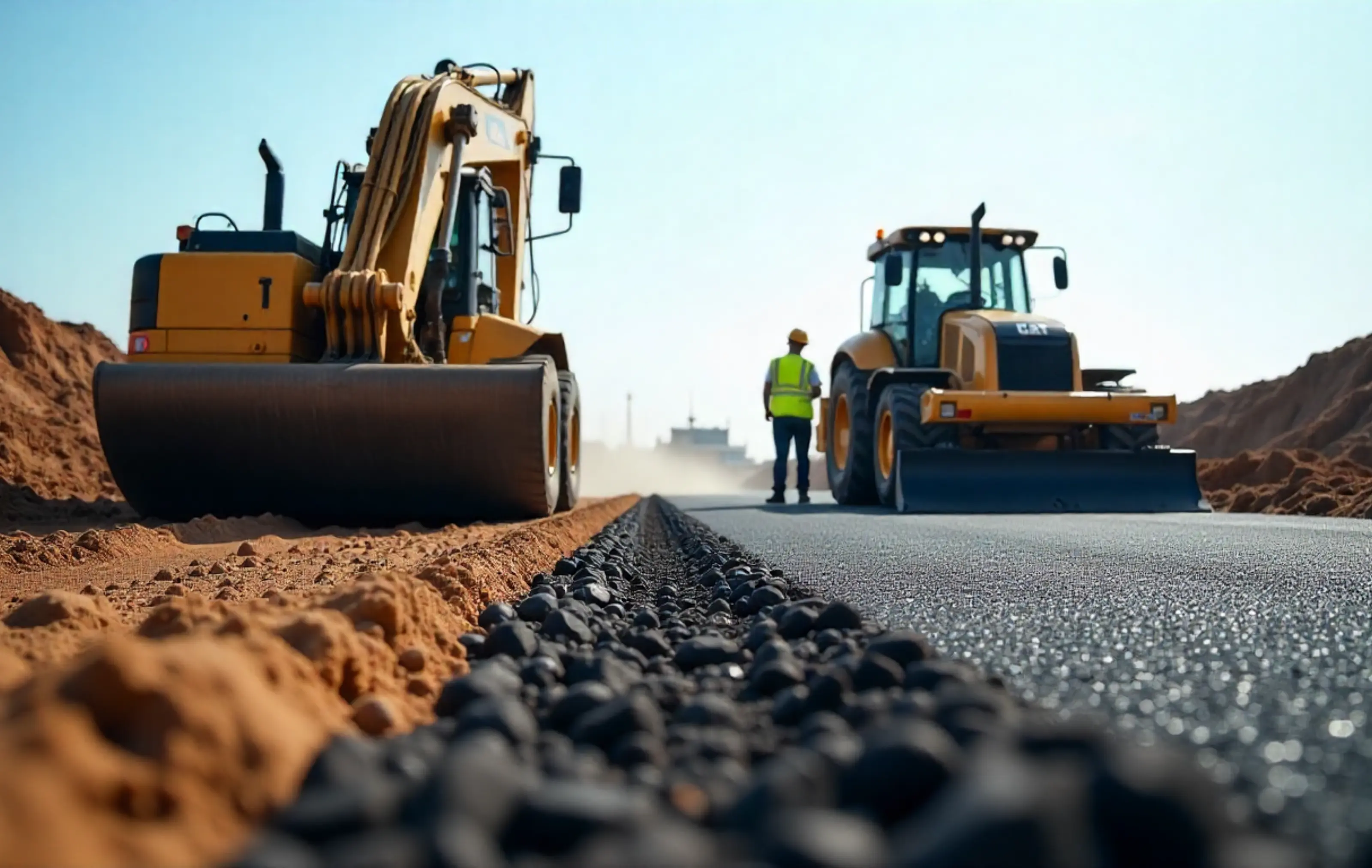 Heavy machinery performing site grading and earthmoving