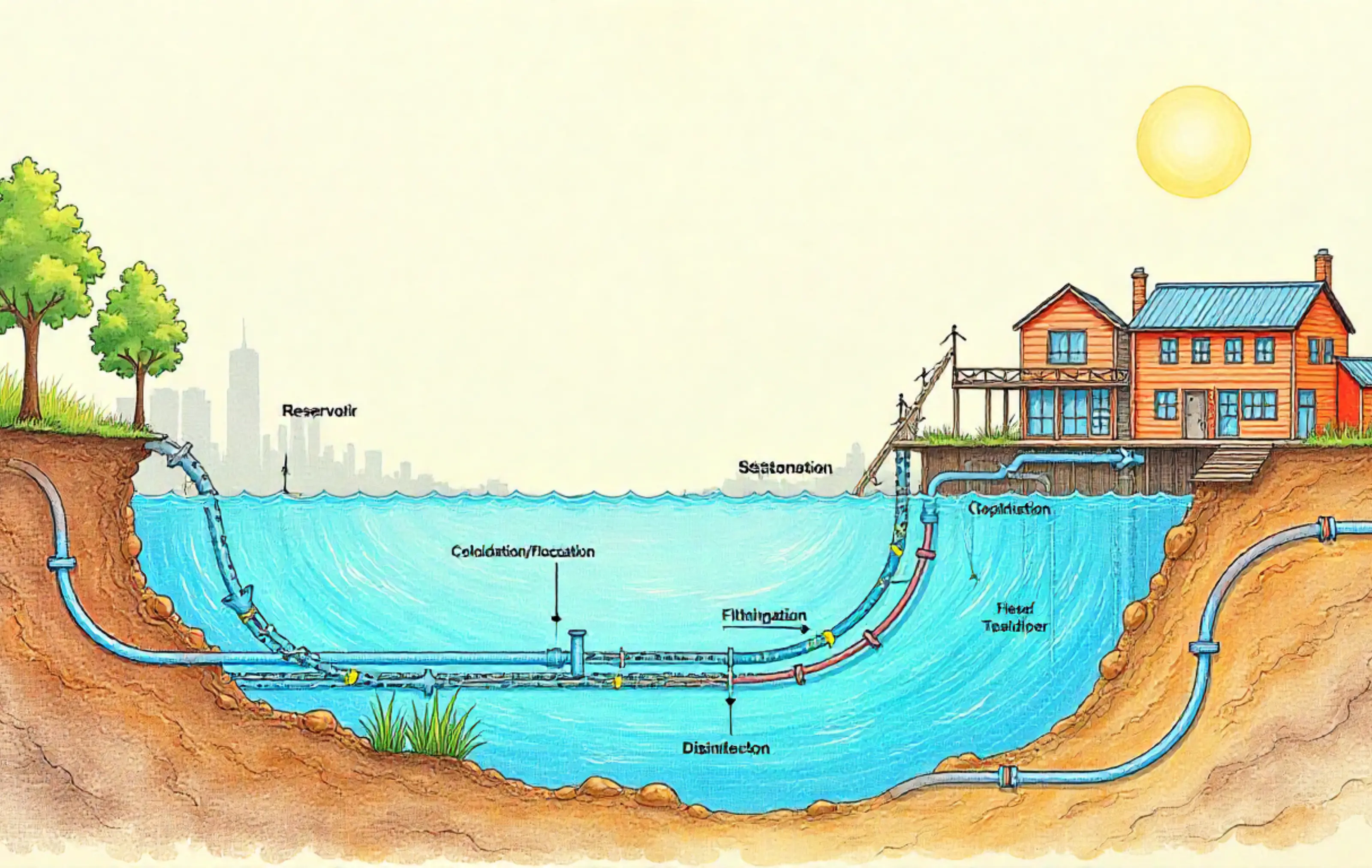 A modern water purification and treatment facility